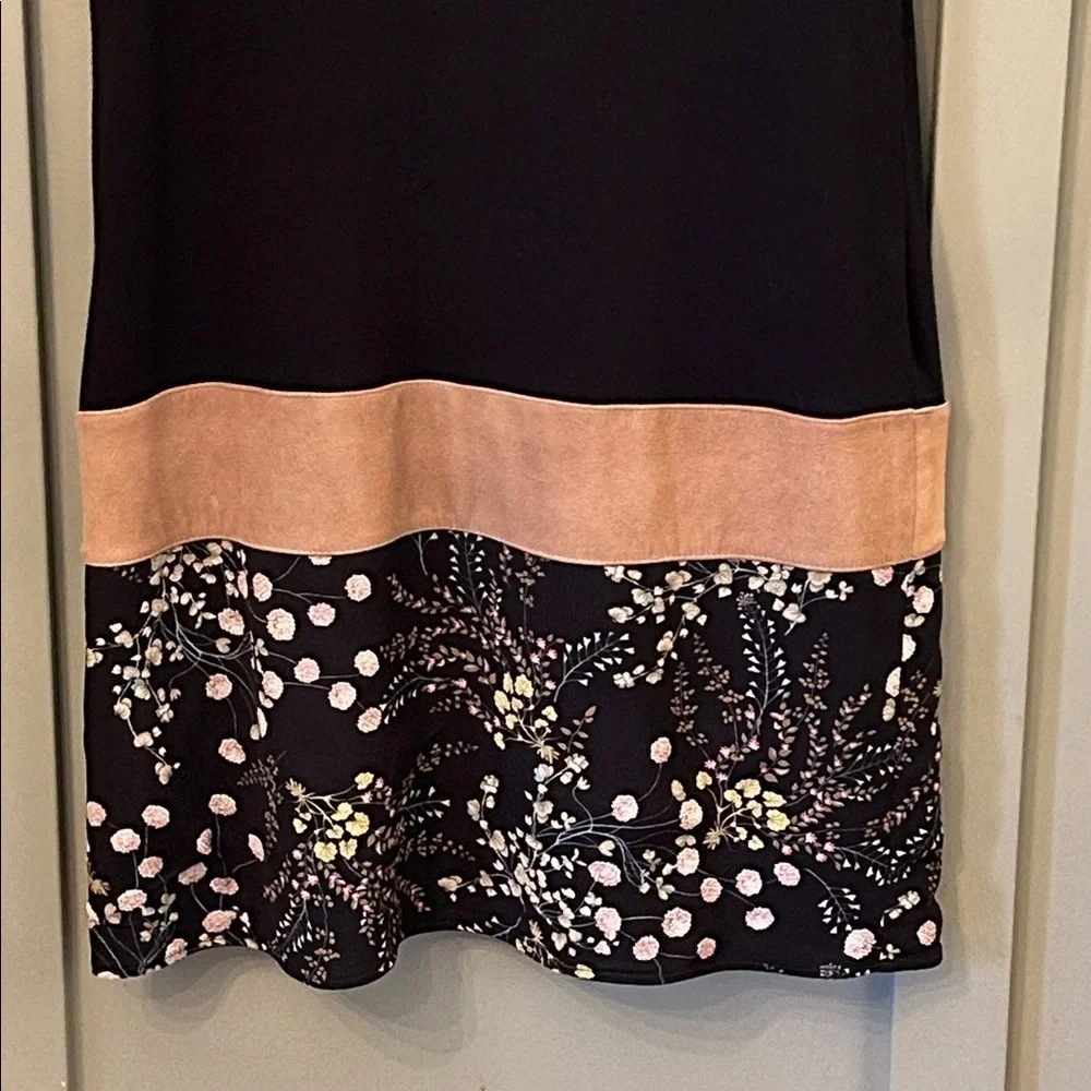 Bailey 44 Black Dress Stretch Jersey Lamb Leather Accent Floral Size Large - Picture 6 of 10